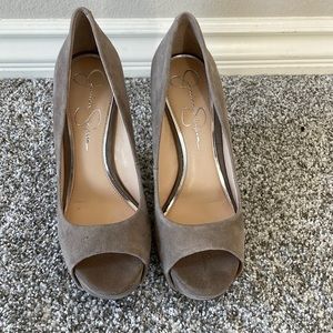 Jessica Simpson open toe suede wedge heels